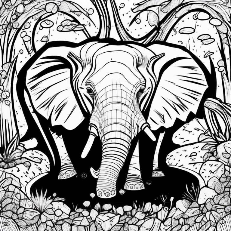 crie um elefante preto e branco para colorir coloring page