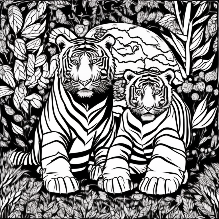 family tigers coloring page