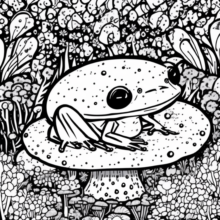 Frog on a mushroom cute kawaii coloring page