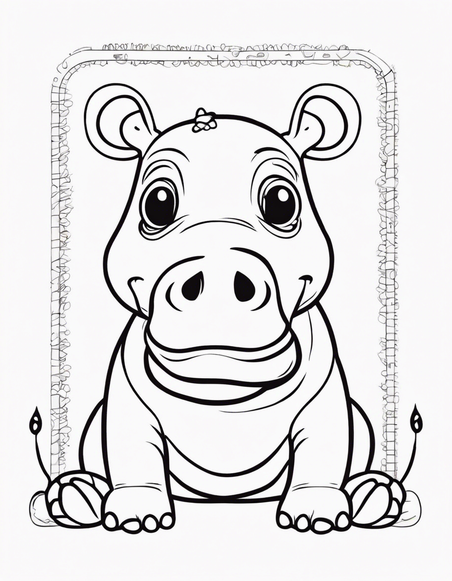 cute baby full body hippo with big amazing adorable eyes happy cartoon coloring page