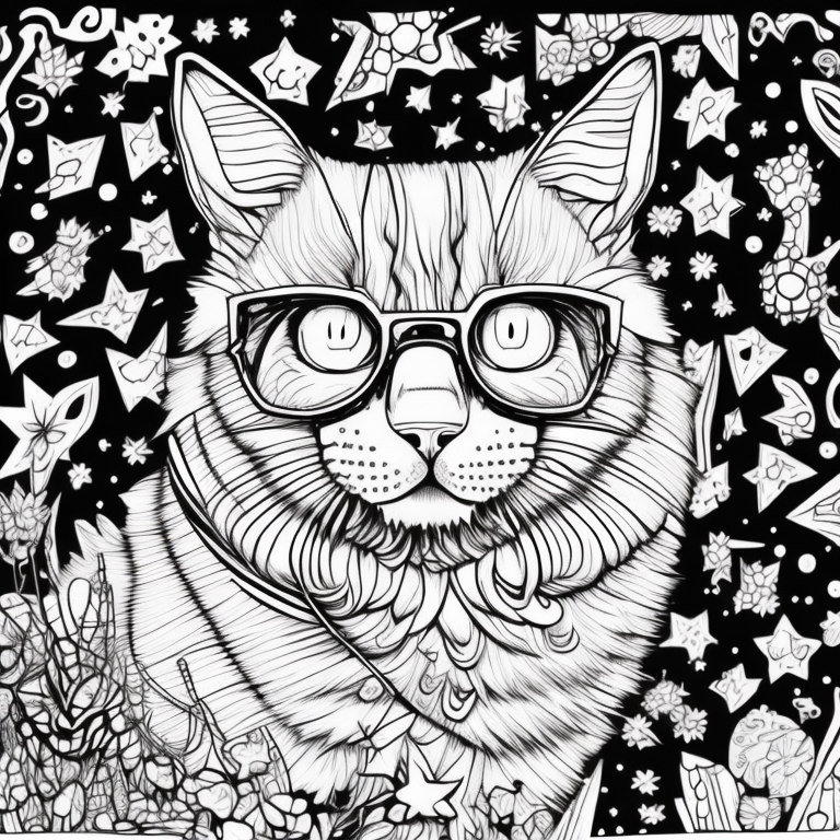 Faça um desenho em estilo realista de um gato e um pentagrama coloring page