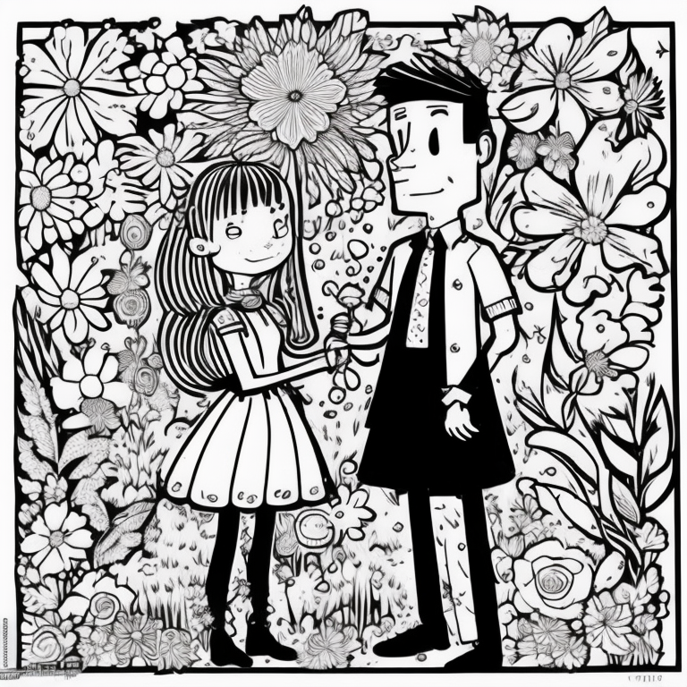 A man giving flower to his girlfriend  coloring page