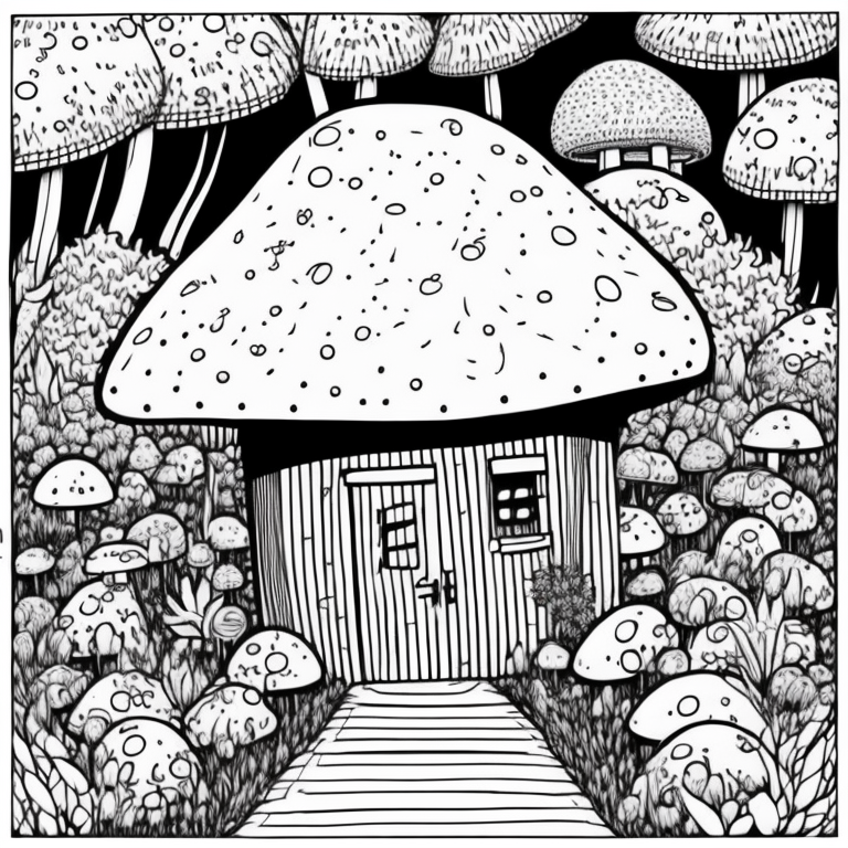 Mushroom Shaped house, cute coloring page