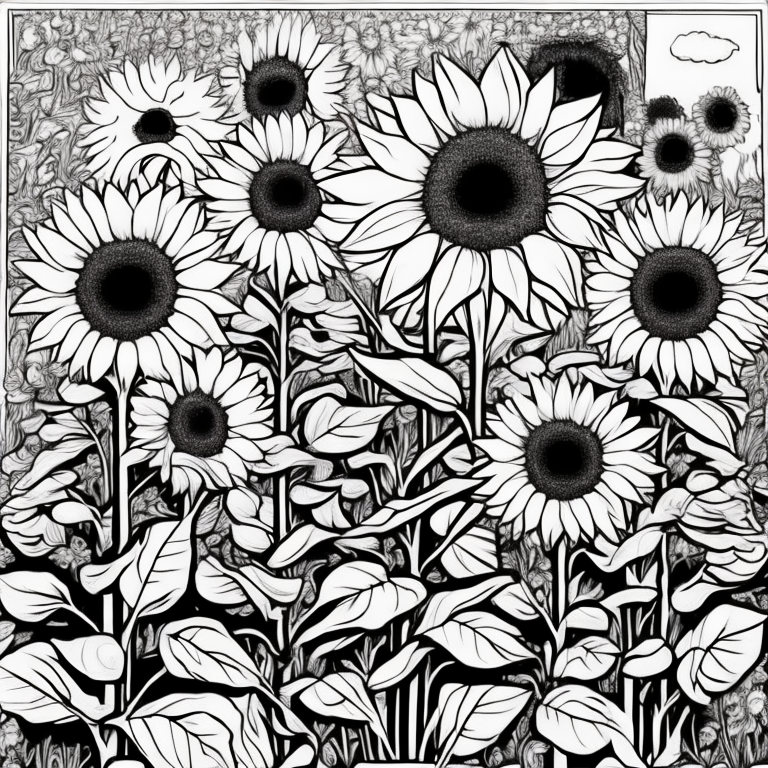 Sunflowers in a garden coloring page