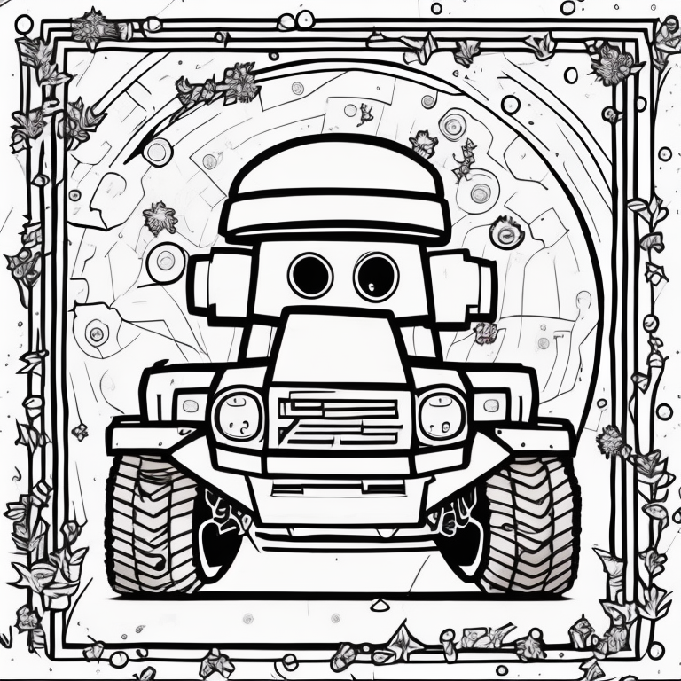 Create a child-friendly coloring book page featuring a robocar that can transform into a ford f150 truck, utilizing a simple mandala style, white background, pixar style cartoon 