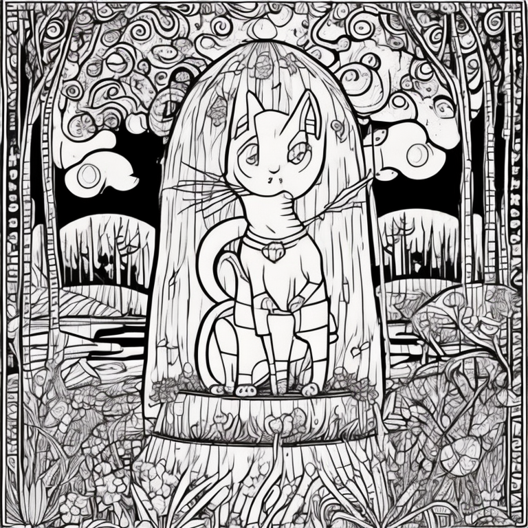 Create a coloring page for adults featuring the shadow cat witnessing a lantern-floating ceremony in black and white, taking place on a lake. The lanterns should cast a soft reflection on the water, conveying the serene atmosphere of the night. The scene should evoke the feeling of lights guiding ancestral spirits as the cat watches with curiosity. Design the image with intricate details, avoiding additional shading or colors, enabling readers to express their creativity through hand-coloring and immerse themselves in the mystical ambiance of the ceremony. coloring page