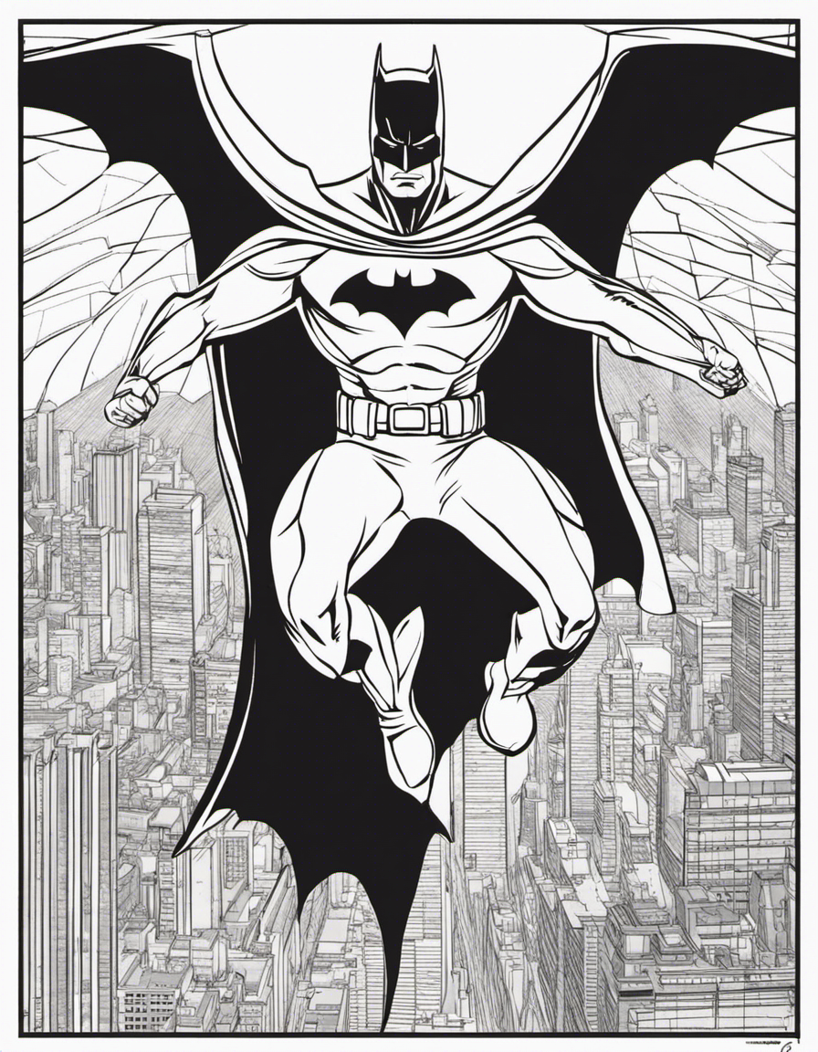 Batman jumping from a bridge coloring page