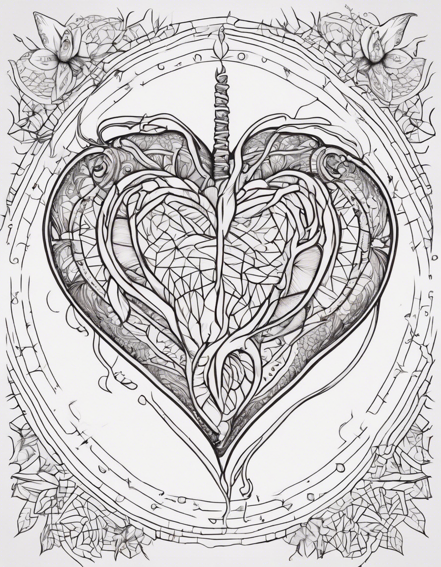 bleeding heart surrounded by mandala designs with the text "Lovers" coloring page