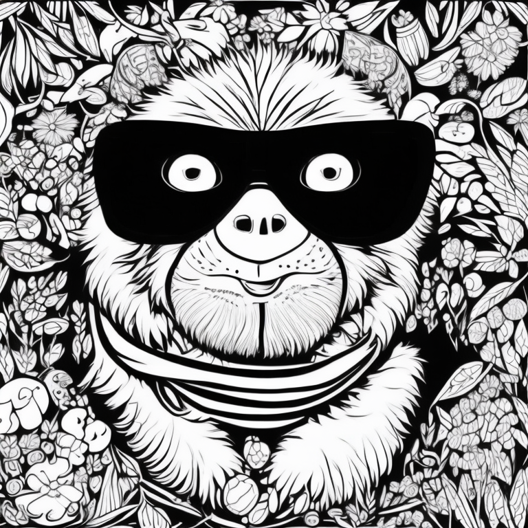 crie um macaco preto e branco para colorir coloring page