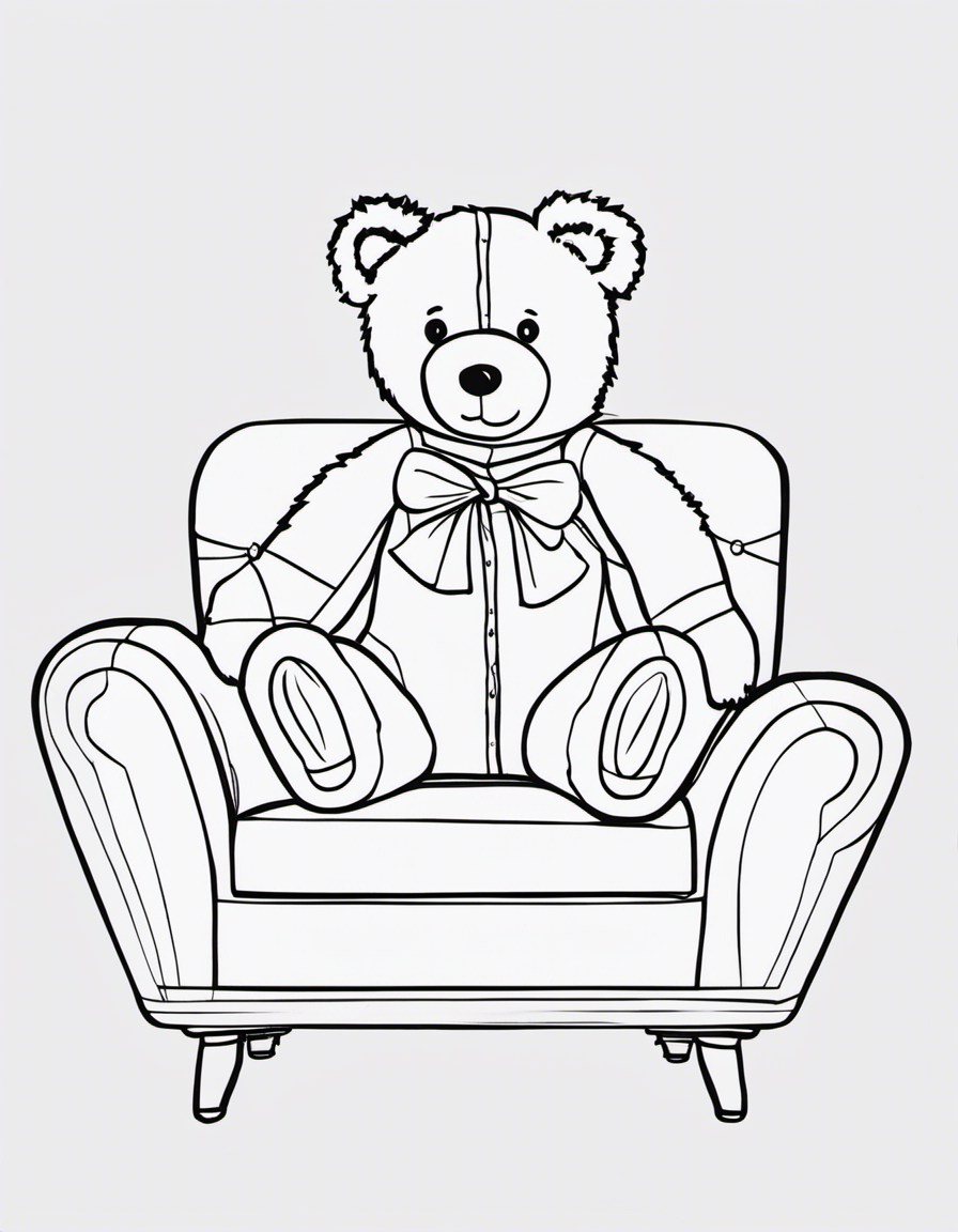 teddy bear on a couch coloring page