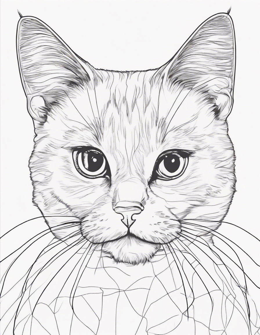 minimalistic 2d cute cat  coloring page