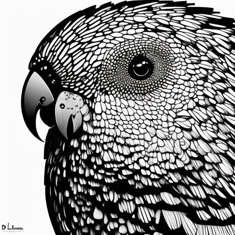 Macro, Geometric, Parakeet face built out of 3-dimension coloring page