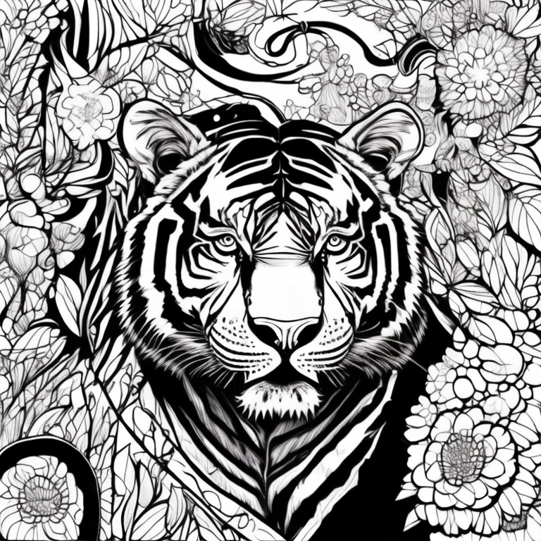 crie um tigre preto e branco para colorir coloring page