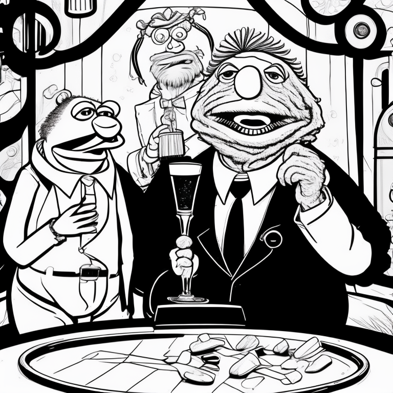 The muppets Statler and Waldorf having a beer with the old man from Restelo coloring page