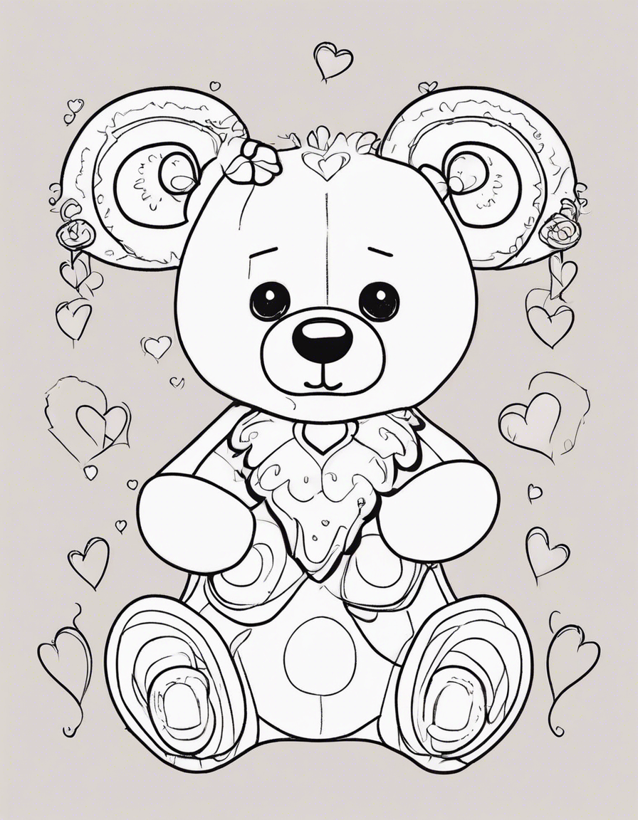 cute teddy bear holding hearts coloring page