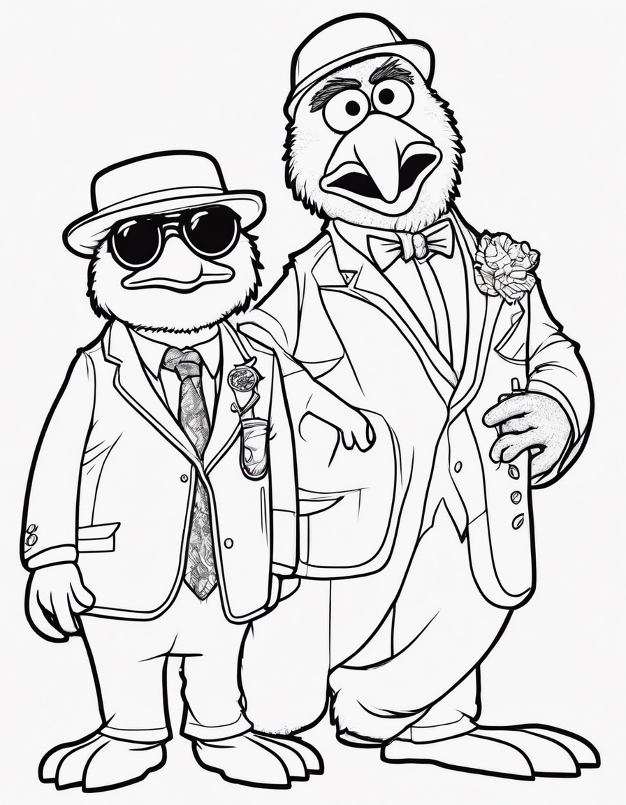 Gangster Elmo and big bird coloring page