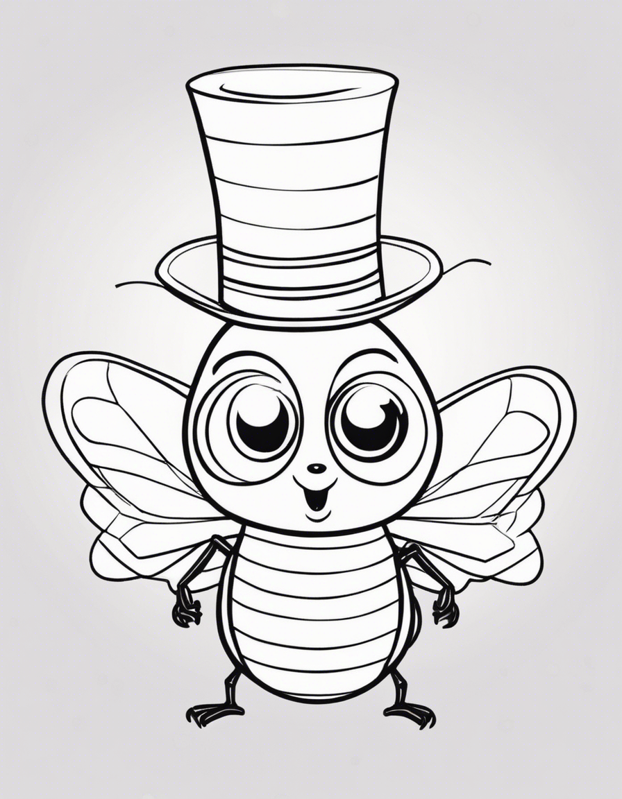 Cartoon bee wearing a top hat coloring page