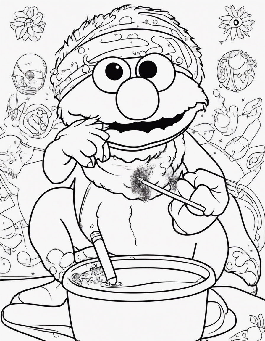 Elmo with face tats smoking a joint coloring page