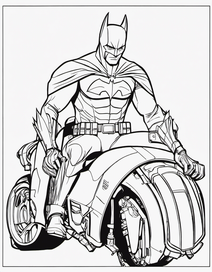 Batman standing on batmobile coloring page