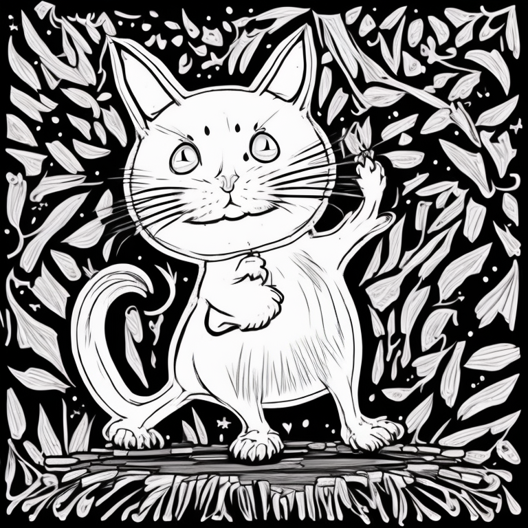 a cute cat dancing with a mouse coloring page