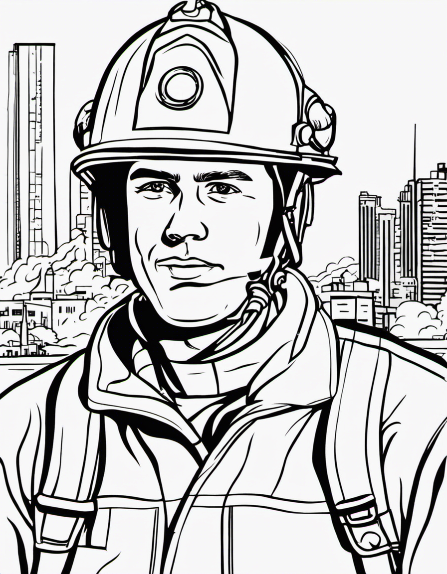 realistic firefighter coloring page