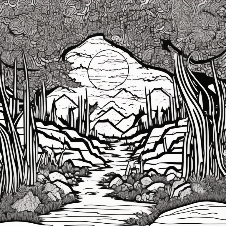 zen landscape coloring page