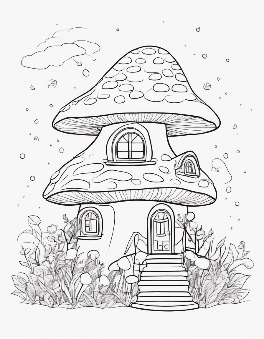 mushroom shaped house, cute coloring page