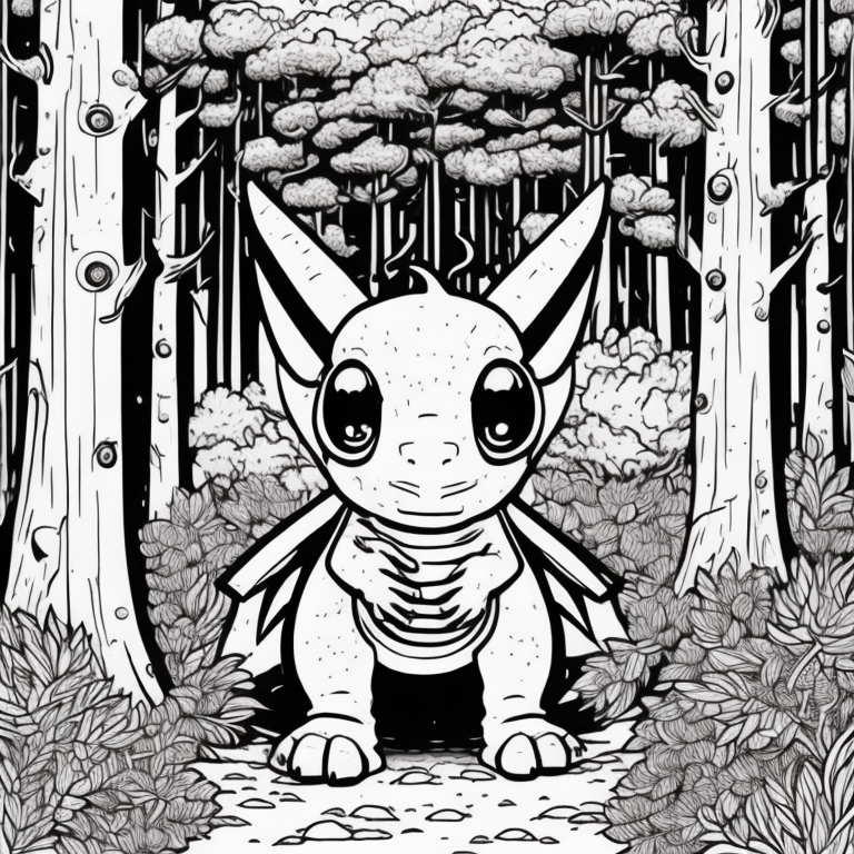 cute dragon in a forest coloring page