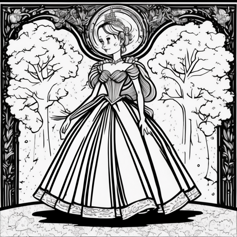 A princess in a beautiful dress coloring page