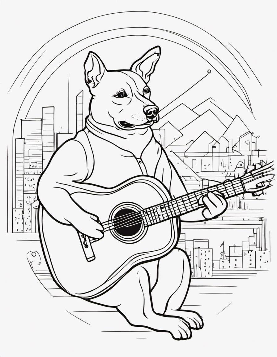 Dog playing a guitar  coloring page