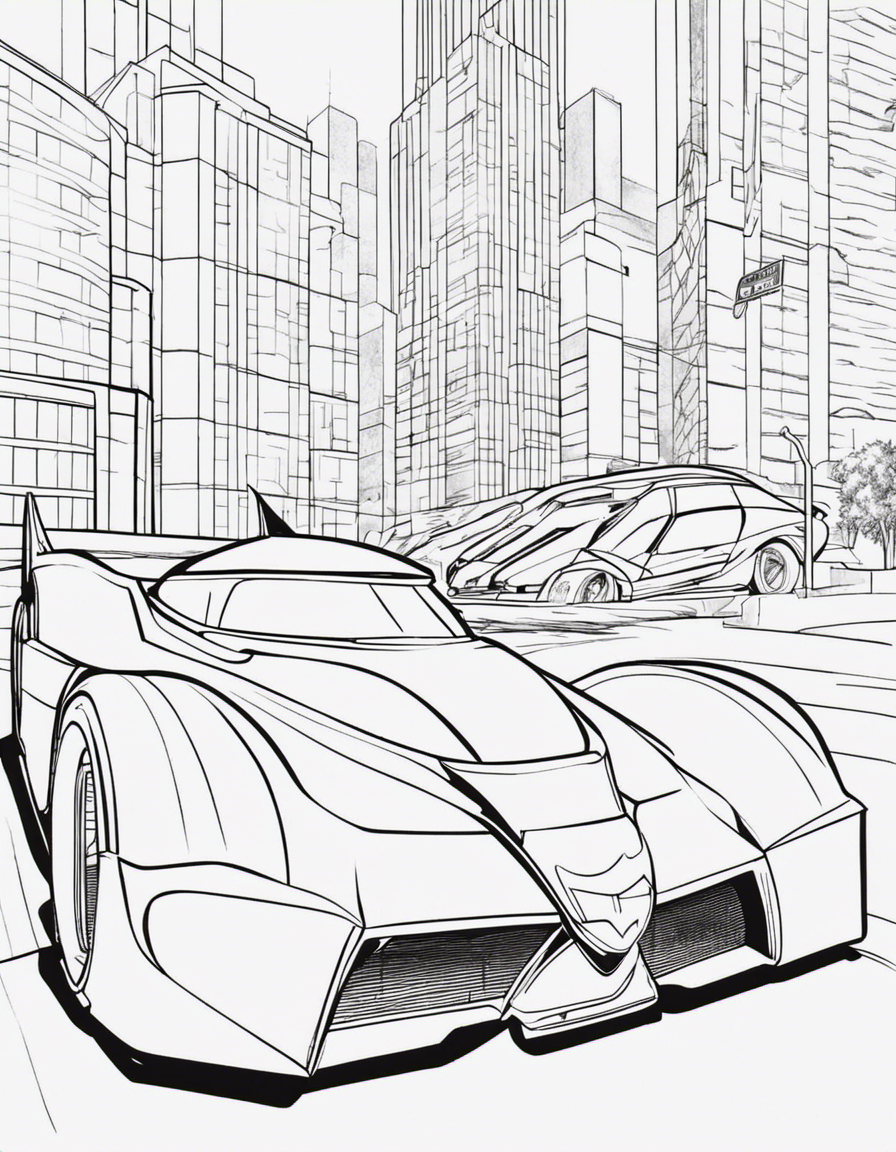 Batman in the batmobile coloring page