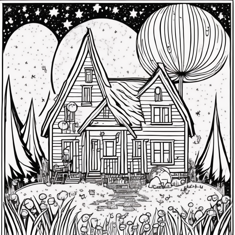 Draw a night scene with a house lit up by twinkling diyas (lamps), bursting fireworks in the sky, and children joyfully playing with sparklers.