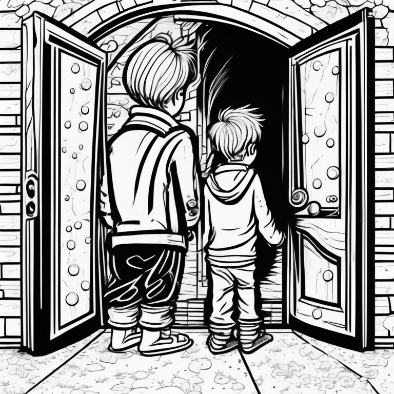 Boy opening a door for his mother coloring page