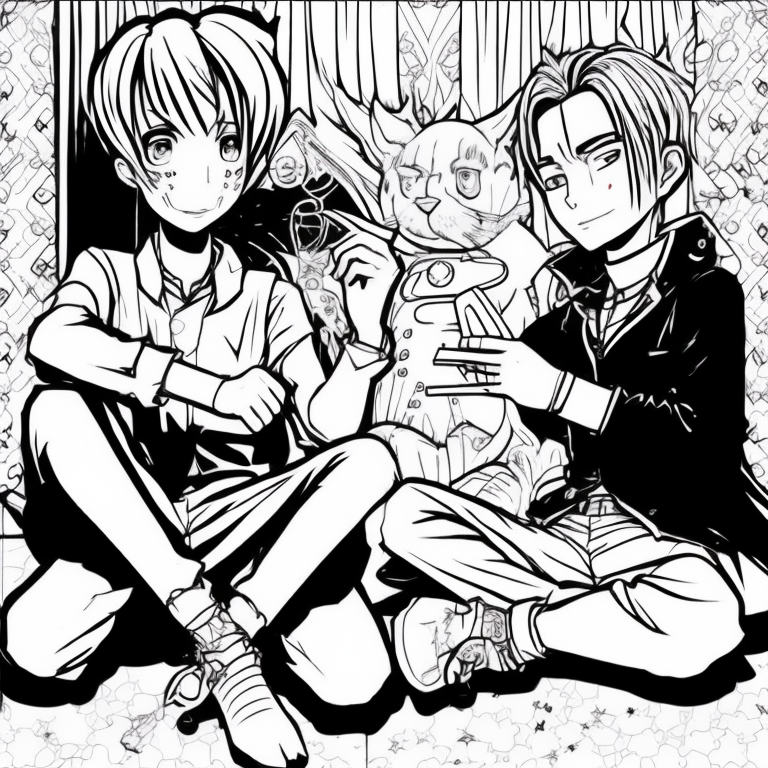 2 LGBTQ+ Anime characters that are sitting on the floor near a bed playing cards.  coloring page