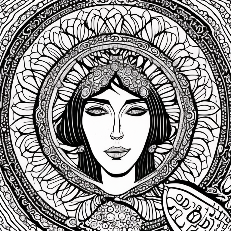 Free female surrounded by mandala coloring page 2023