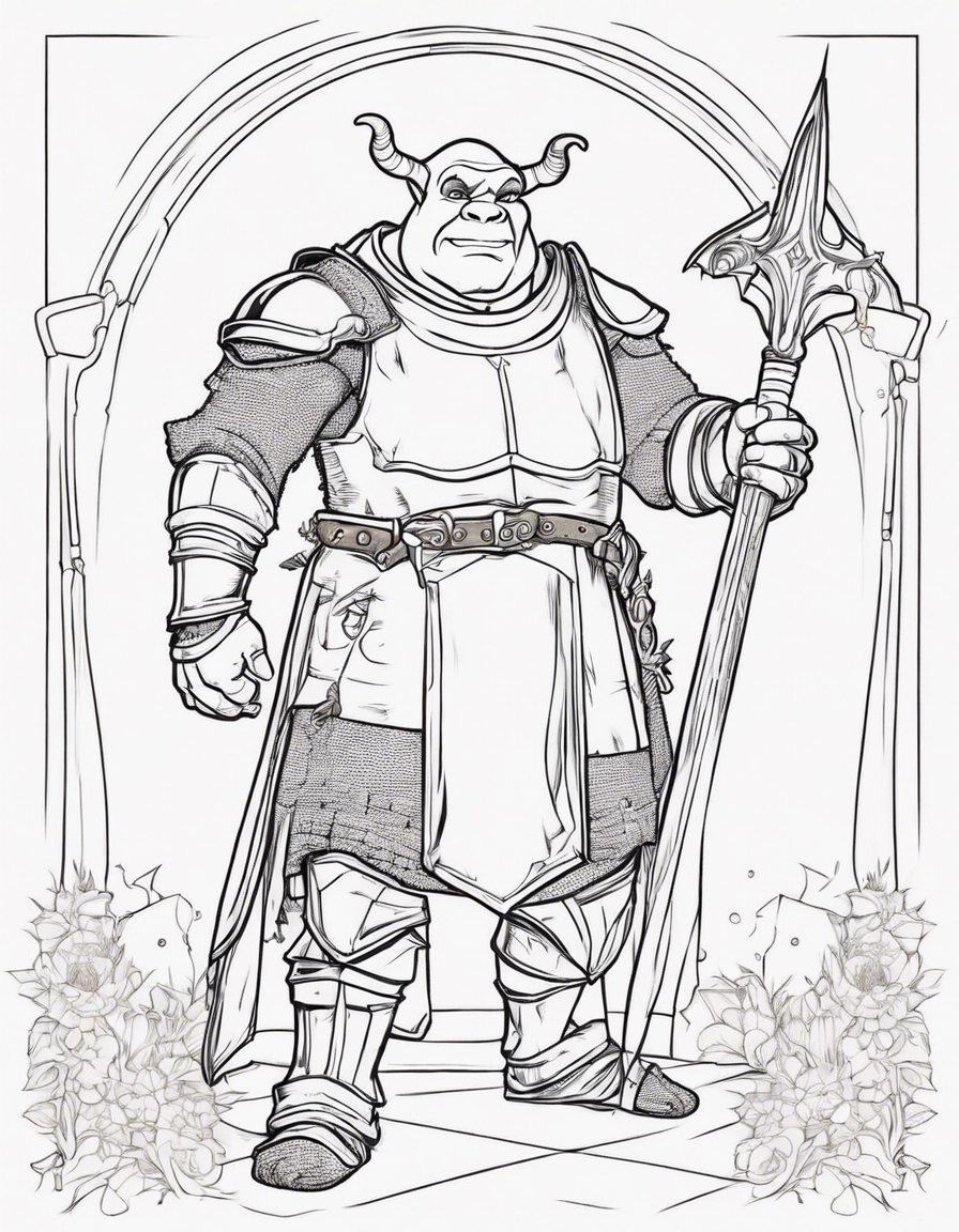 Ogre Shrek dressed as a knight  coloring page