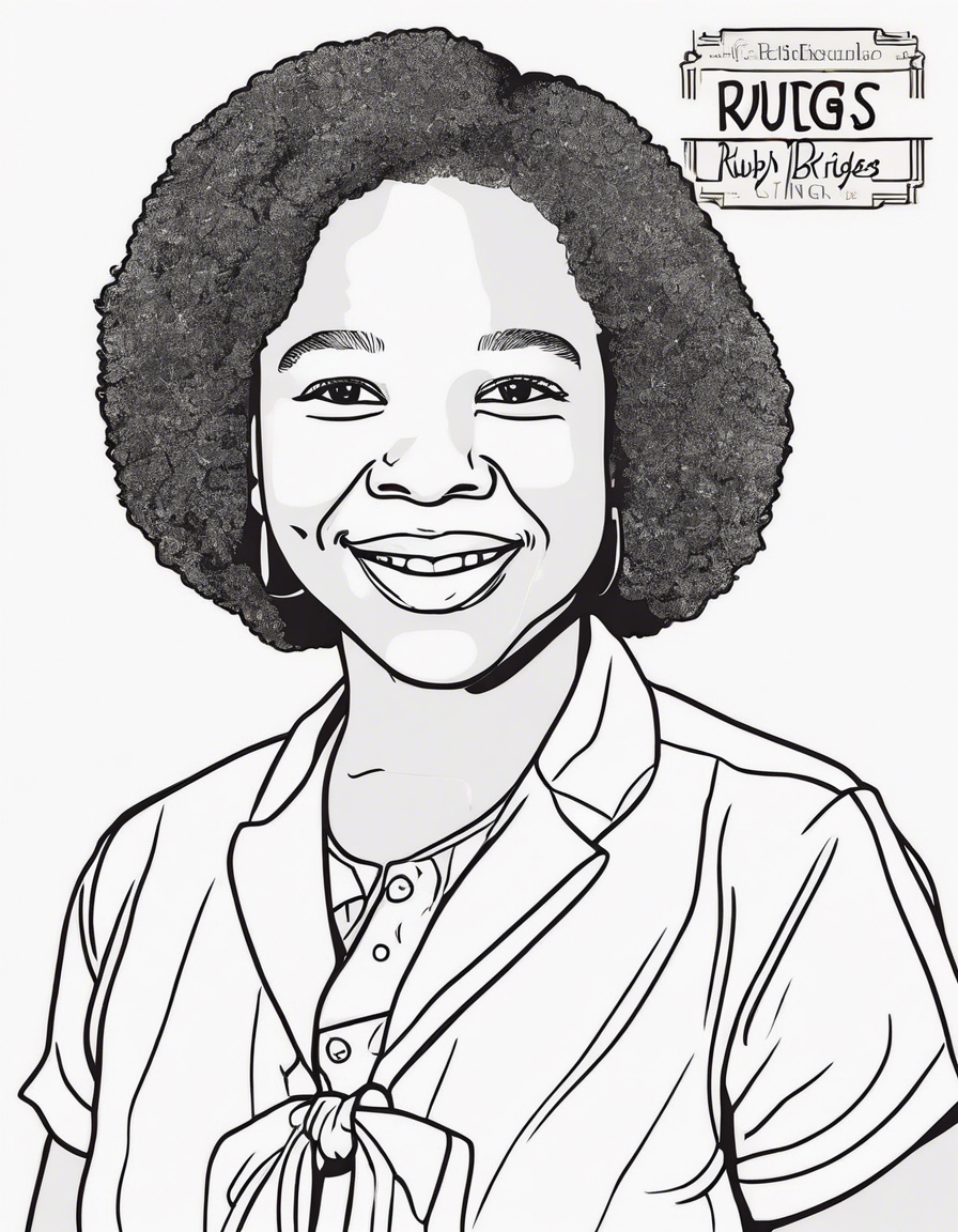 ruby bridges with her name in block lettering underneath coloring page
