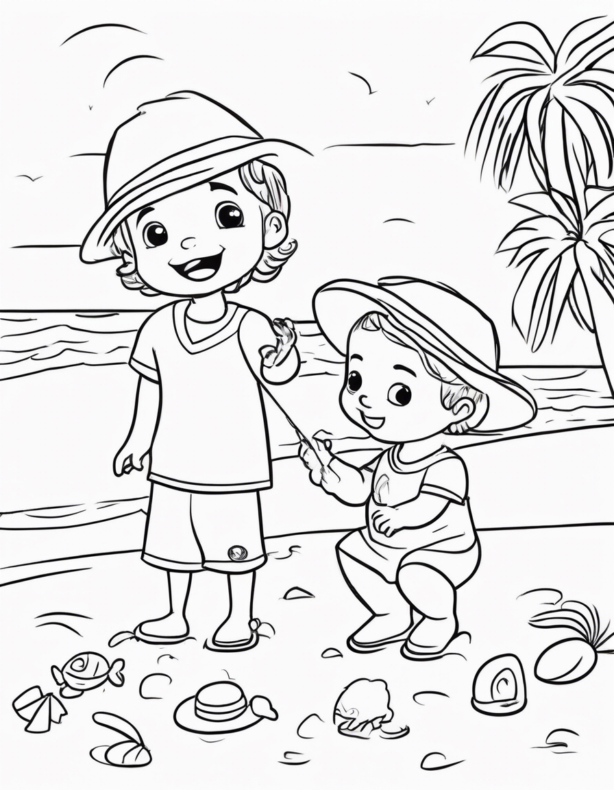 cocomelon playing with bebefinn at the beach coloring page