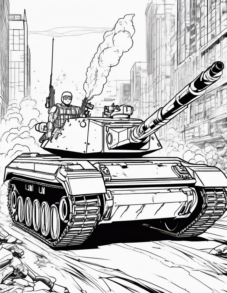 Gi joe with a tank blowing up  coloring page