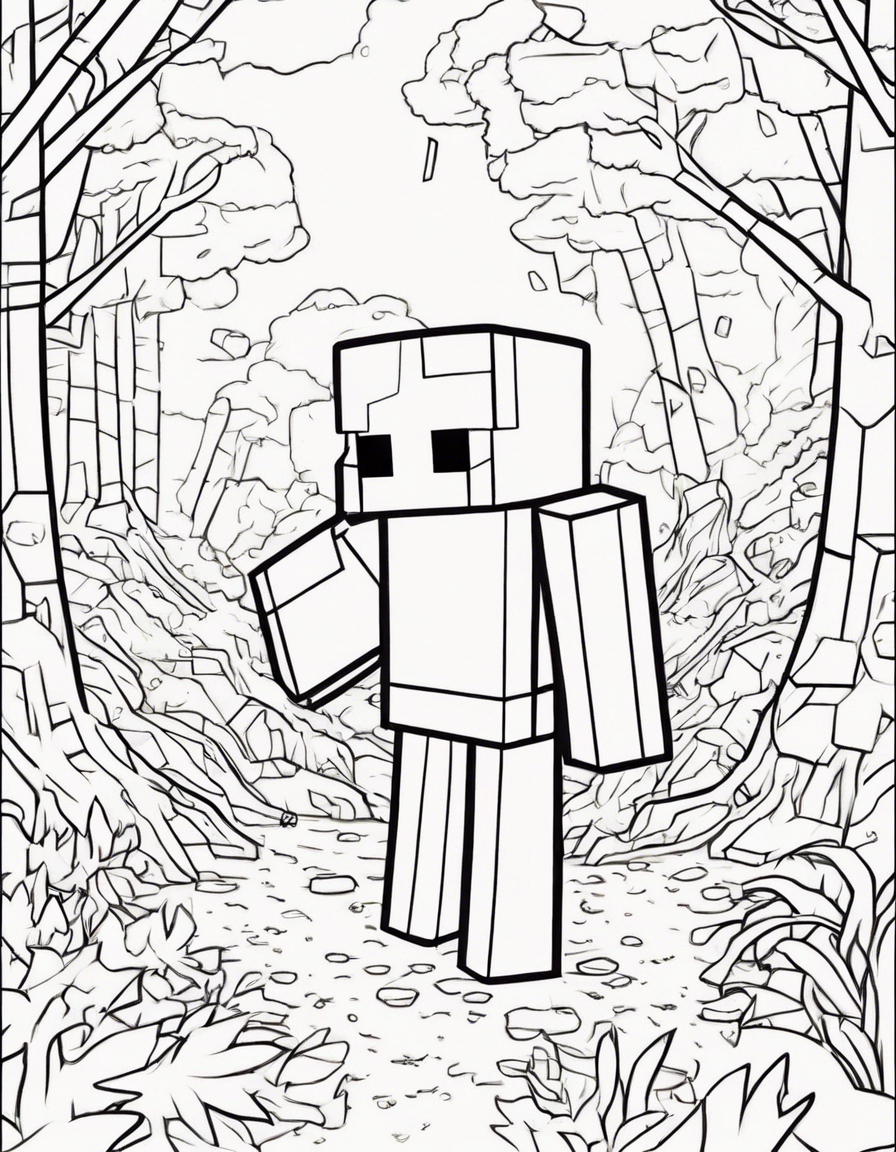 Mutant minecraft enderman standing in forest coloring page