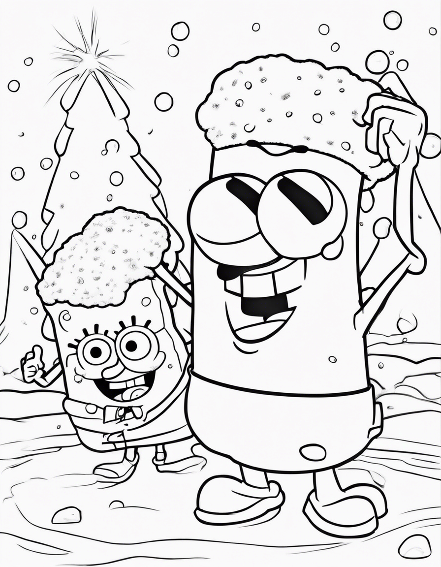 spongbob and patrick having a snowball fight coloring page