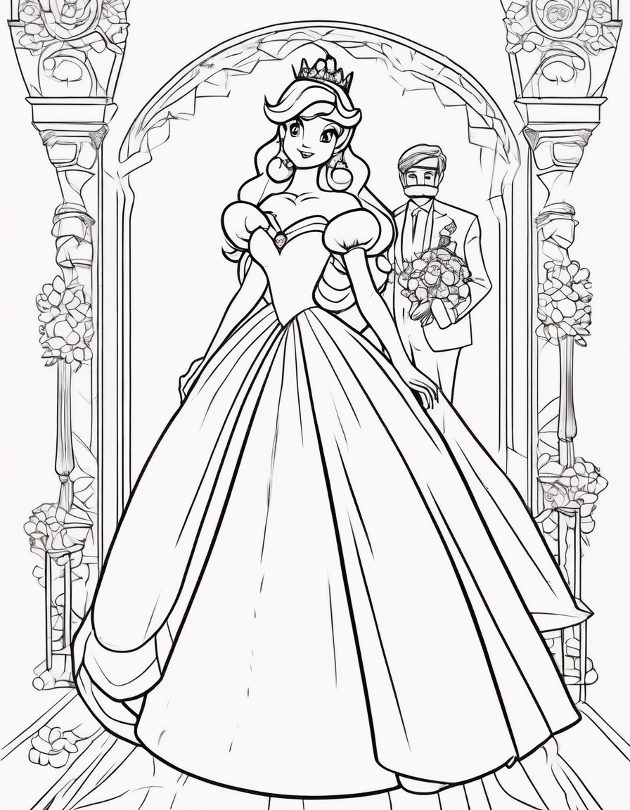 princess peach marrying mario coloring page