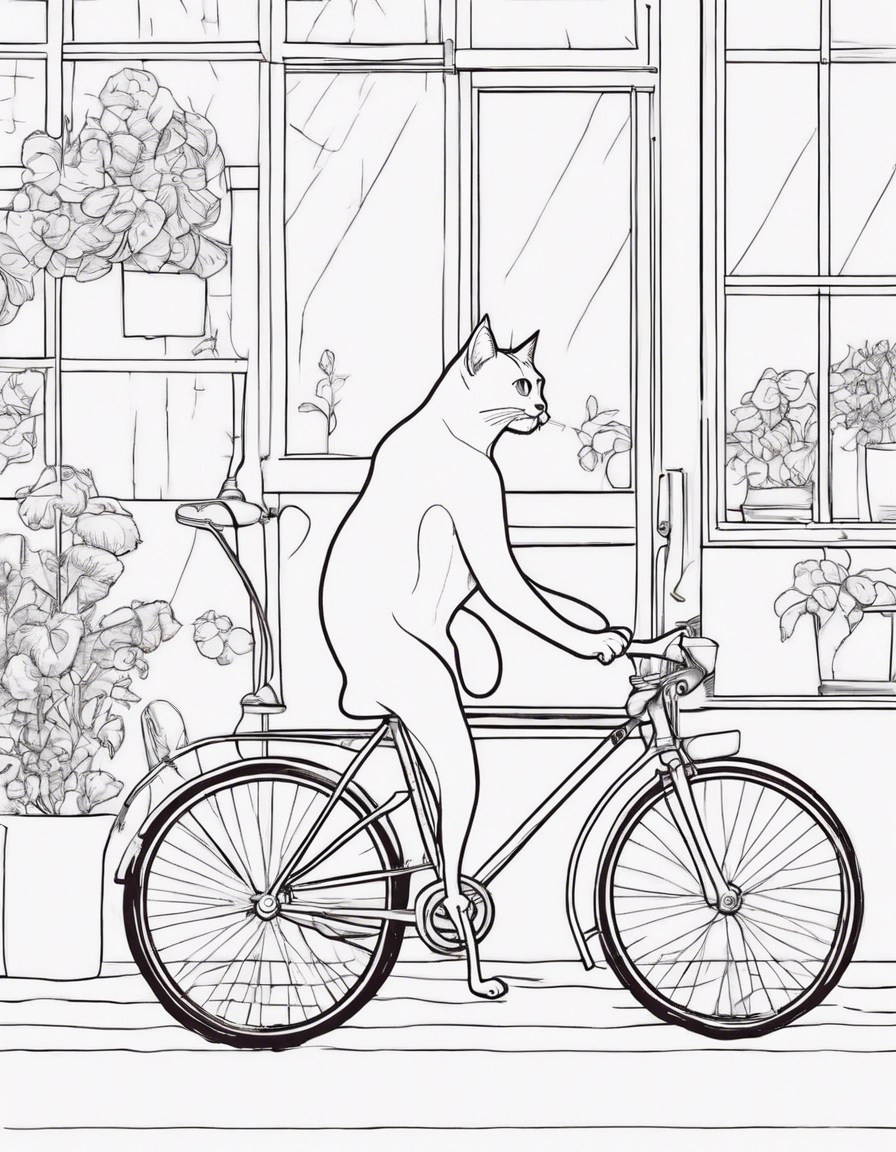 a cat writing a bicycle eating a slice of pizza coloring page
