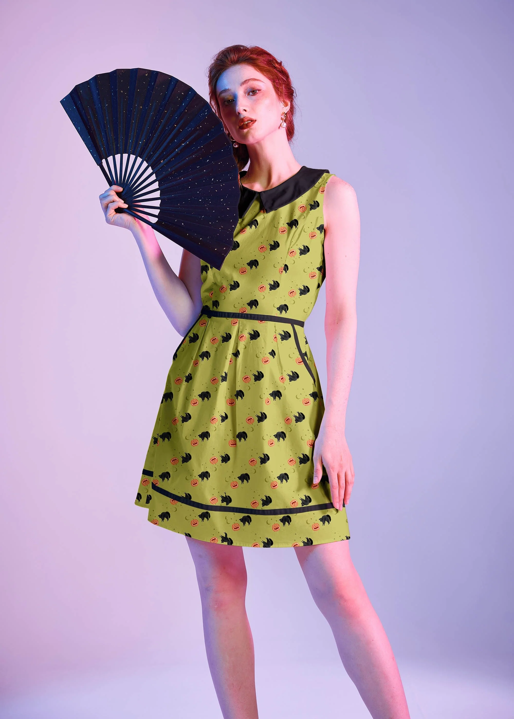 Retro Mod Collared Dress Black Cats