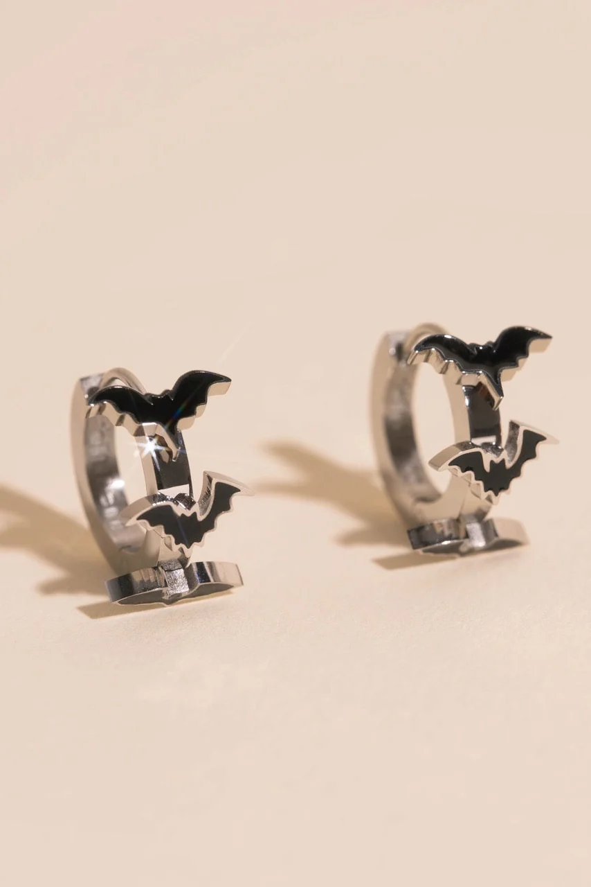 Black Bat 3D Huggie Hoop Earrings