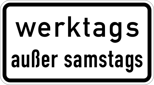 Zeichen 1042-38 Zeitangaben mit Beschränkung auf Wochentage