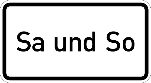 Zeichen 1042-51 Zeitangaben mit Beschränkung auf Wochentage