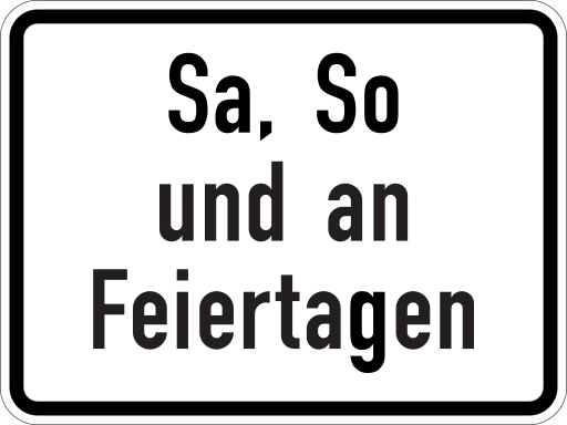 Zeichen 1042-52 Zeitangaben mit Beschränkung auf Wochentage