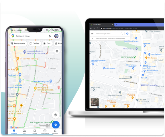 picture maps on the smartphone and laptop