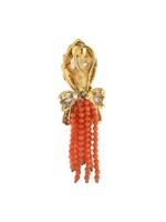 18K  GOLD 1.20CT DIAMOND, ONYX, AND CORAL TASSEL EARRINGS